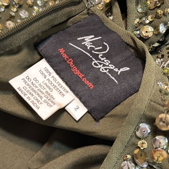 Mac Duggal SEQUINED HIGH NECK SLEEVELESS COLUMN GOWN in olive size 2 - Picture 16 of 16